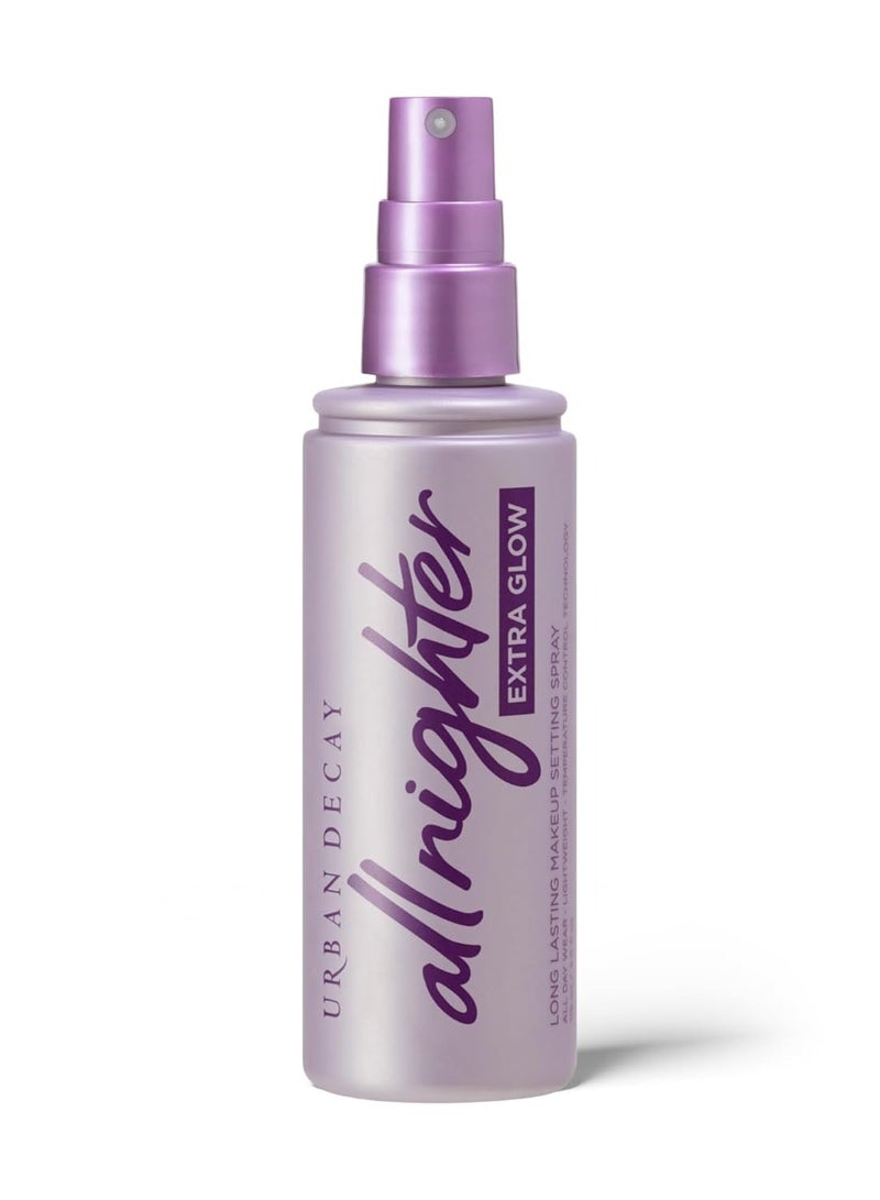 Urban Decay All Nighter Extra Glow Dewy Makeup Setting Spray for Face, Hyaluronic Acid & Agave Extract, Long-lasting 16 HR Wear, Radiant Finish, Temperature Control, Oil-free, Vegan - 4 fl oz Clear  - Image 1