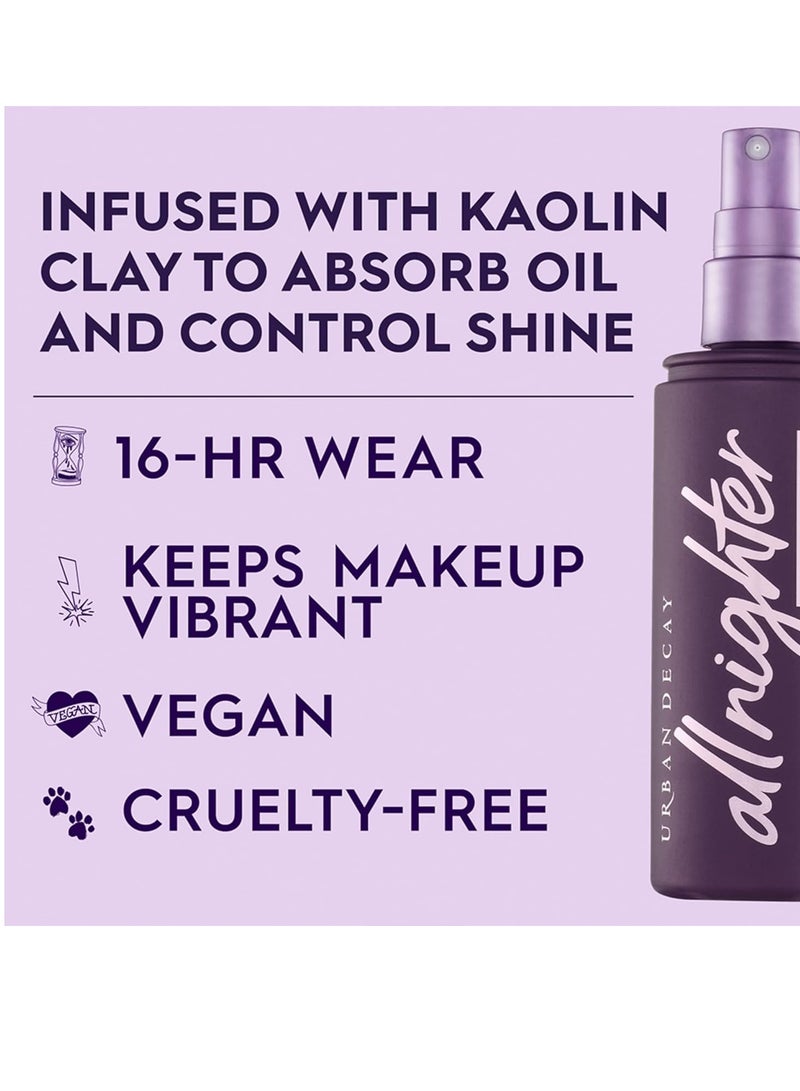 Urban Decay All Nighter Ultra Matte Makeup Setting Spray for Face, Transfer-proof, Long-lasting 16 HR Wear, with Oil-absorbing Kaolin Clay, Matte Finish, Oil-free, Paraben-free, Vegan Clear  - Image 3