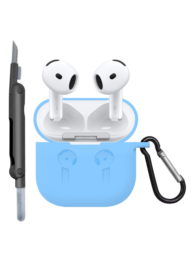 MARGOUN - ( for Apple Airpods 4 2024 ) Case with Cleaner Kit Shockproof Protective Soft Silicone Case Cover with Carabiner Keychain - Blue-1 - Image 1