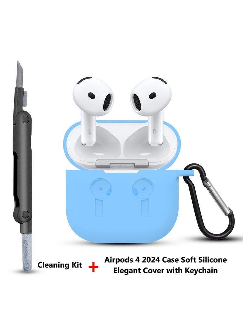 MARGOUN - ( for Apple Airpods 4 2024 ) Case with Cleaner Kit Shockproof Protective Soft Silicone Case Cover with Carabiner Keychain - Blue-1 - Image 1
