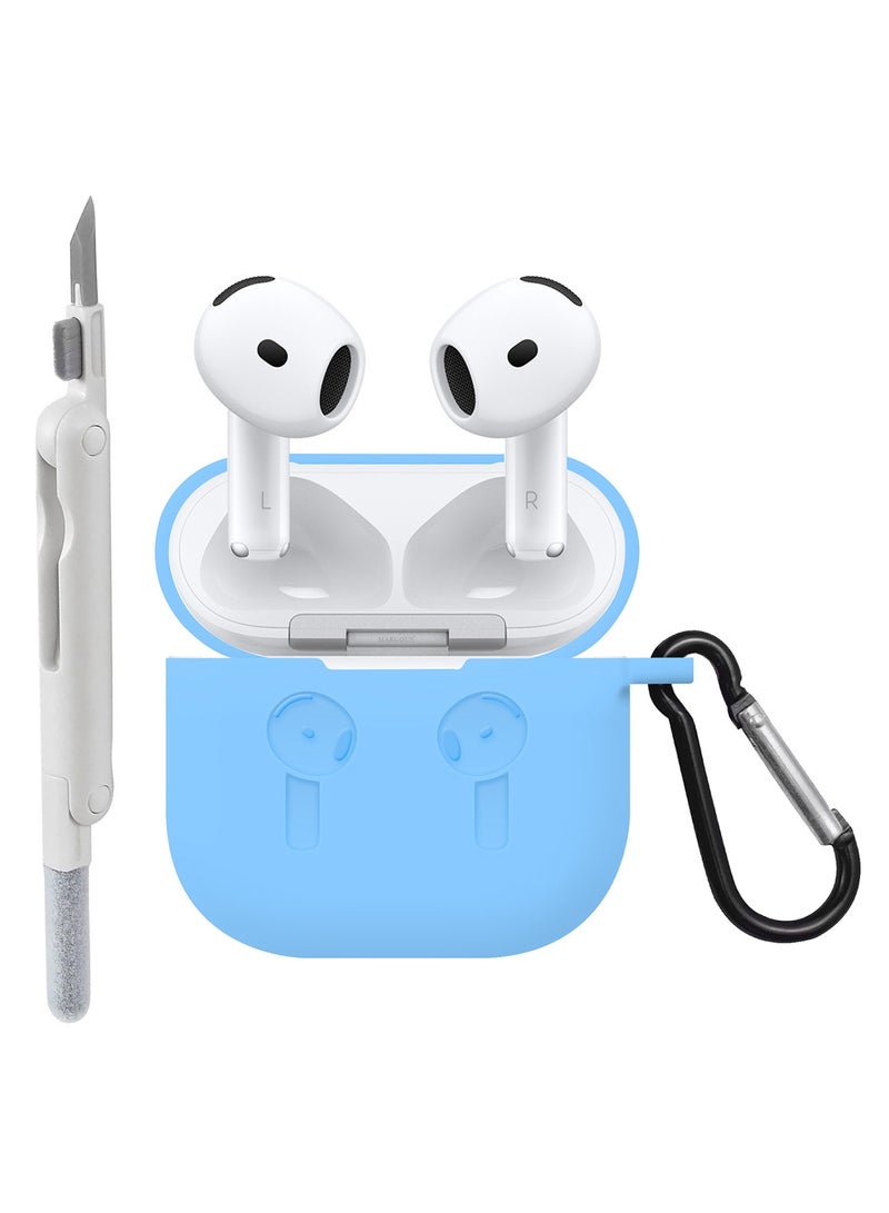 MARGOUN - ( for Apple Airpods 4 2024 ) Case with Cleaner Kit Shockproof Protective Soft Silicone Case Cover with Carabiner Keychain - Blue Case White Cleaner Blue - Image 1