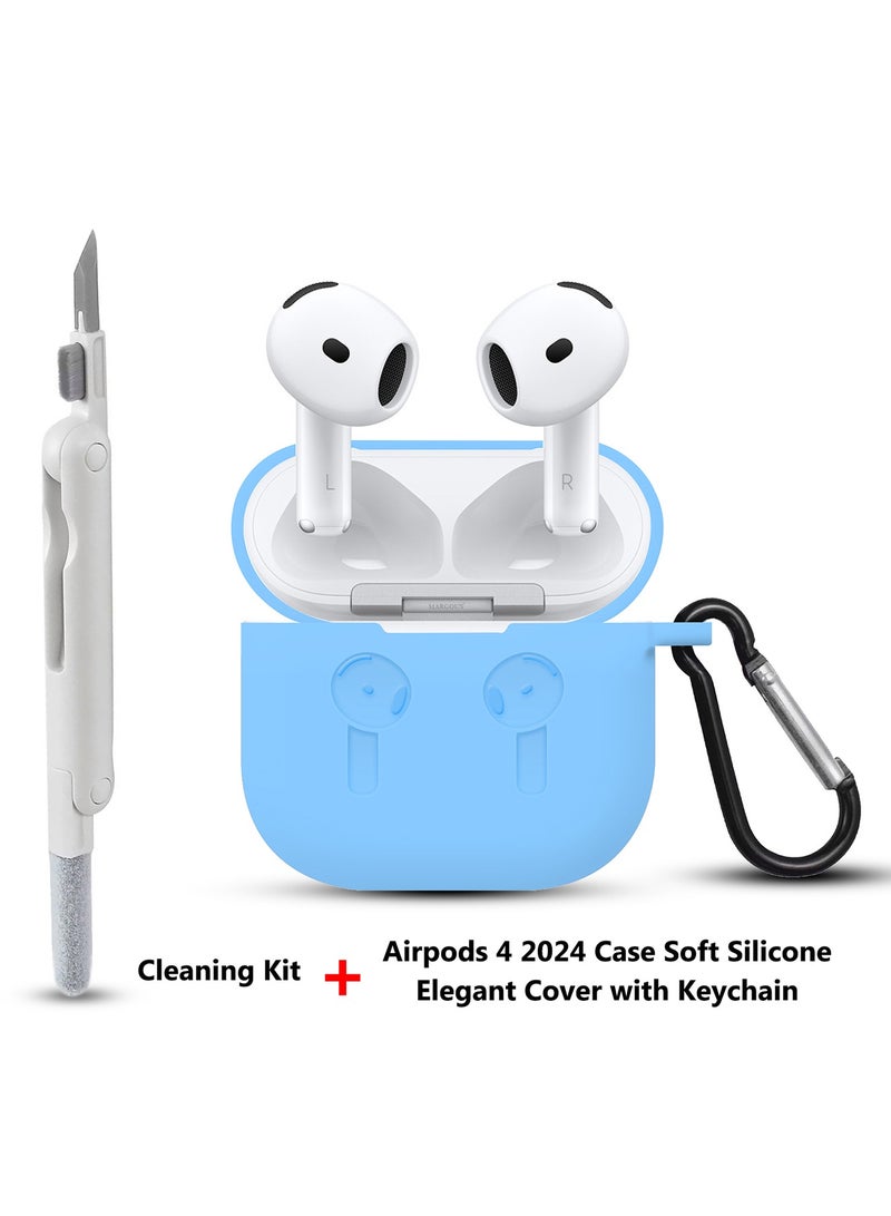 MARGOUN - ( for Apple Airpods 4 2024 ) Case with Cleaner Kit Shockproof Protective Soft Silicone Case Cover with Carabiner Keychain - Blue Case White Cleaner Blue - Image 1