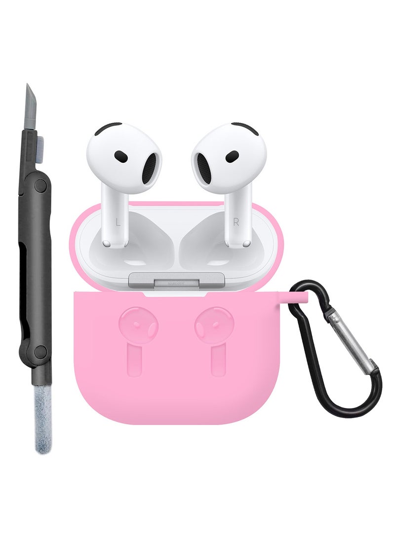 MARGOUN - ( for Apple Airpods 4 2024 ) Case with Cleaner Kit Shockproof Protective Soft Silicone Case Cover with Carabiner Keychain - Pink-1 - Image 1