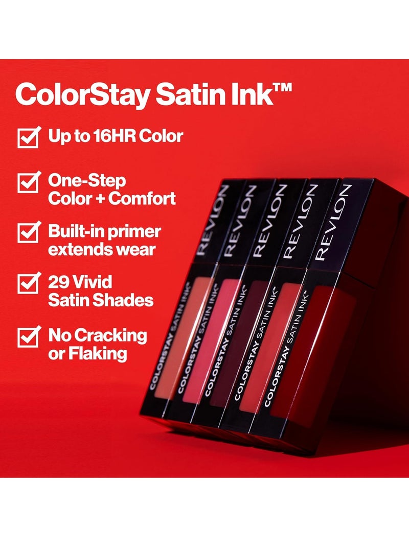 ريفلون أحمر شفاه سائل، مكياج وجه، حبر ساتين لون ستاي، ألوان شفاه غنية تدوم طويلاً، مص formulated مع زيت بذور الكشمش الأسود، 0.17 أونصة سائلة - Image 3