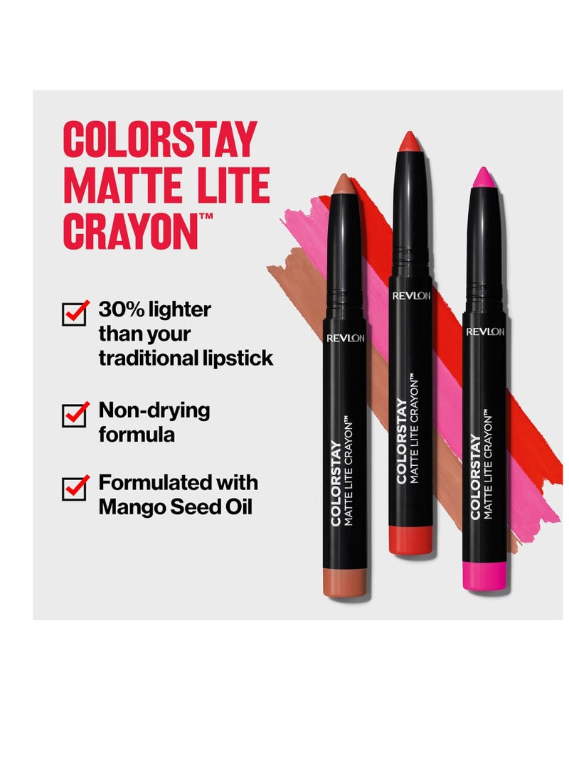ريفلون أحمر شفاه كرايون مات لايت ColorStay مع شاربنر مدمج، مقاوم للتلطخ، مقاوم للماء، لون شفاه غير جاف، 0.049 أونصة - Image 2
