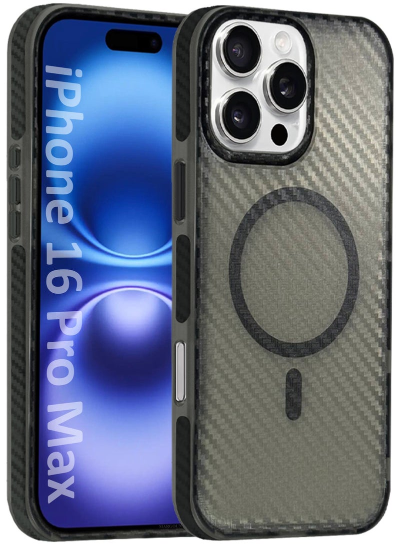مارجون (for iPhone 16 Pro Max) Magsafe Case Cover Carbon Fiber Magnetic Strong Shockproof Protective Slim Thin Cover Transparent Matte - Grey - Image 1