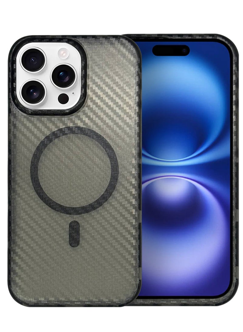 مارجون (for iPhone 16 Pro Max) Magsafe Case Cover Carbon Fiber Magnetic Strong Shockproof Protective Slim Thin Cover Transparent Matte - Grey - Image 2