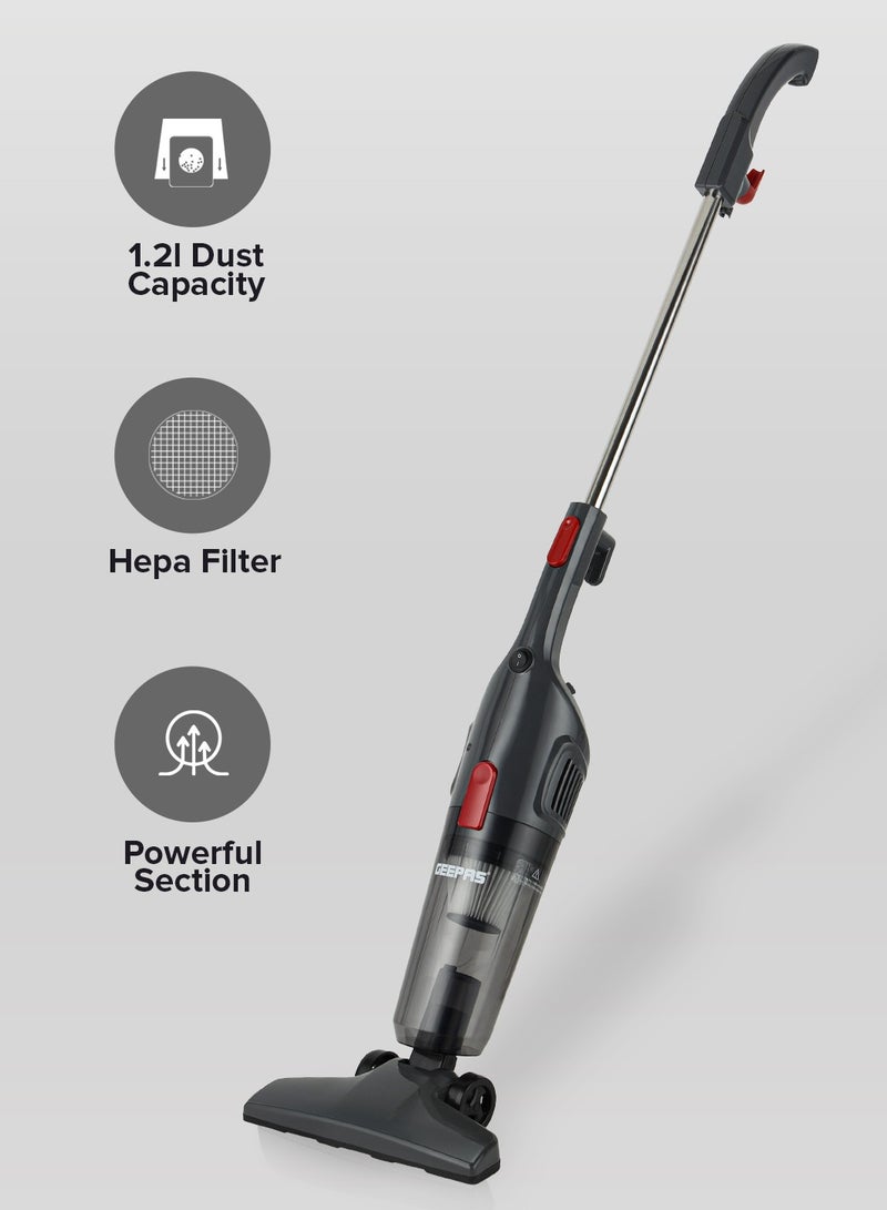 GEEPAS Stick And Handheld Vacuum Cleaner, HEPA Filter, 1.2L Dust Bag Capacity, 600W Powerful Motor, Transparent Dust Cup for Easy Check, Lightweight Body And Low Noise 1.2 L 600 W GVC19055-GR Grey  - Image 1