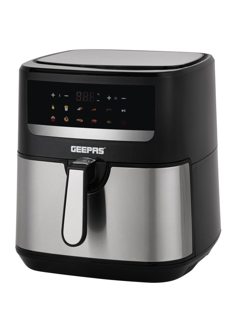GEEPAS - 9.2 L Digital Air Fryer With Cake Tray, Brush, Tong & Baking Paper| 1800 W Vortex Technology, LED Display, 10 Preset Programs, Interior Lamp| For Fries, Steak, Chicken, Cake, Meat, Bread, etc | 2 Years Warranty 9.2 L 1800 W GAF37509 Black/Silver - Image 1
