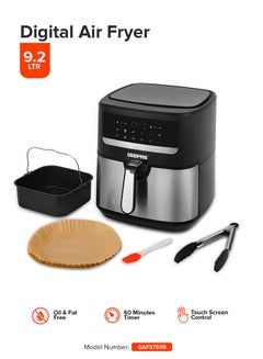 GEEPAS 9.2 L Digital Air Fryer With Cake Tray, Brush, Tong & Baking Paper| 1800 W Vortex Technology, LED Display, 10 Preset Programs, Interior Lamp| For Fries, Steak, Chicken, Cake, Meat, Bread, etc | 2 Years Warranty 9.2 L 1800 W GAF37509 Black/Silver  - Image 1