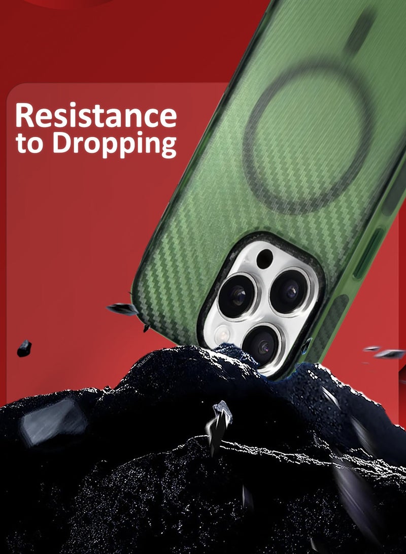 MARGOUN (for iPhone 16 Pro Max) Magsafe Case Cover Carbon Fiber Magnetic Strong Shockproof Protective Slim Thin Cover Transparent Matte - Green - Image 4