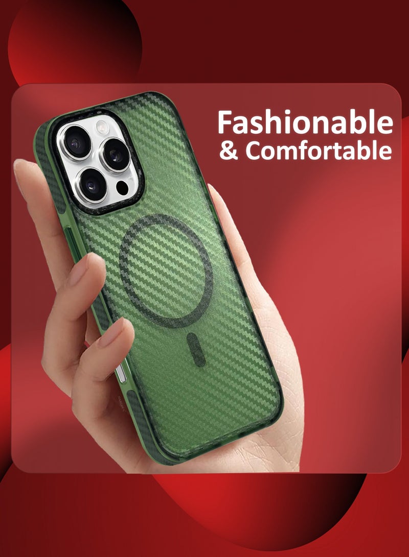 MARGOUN (for iPhone 16 Pro Max) Magsafe Case Cover Carbon Fiber Magnetic Strong Shockproof Protective Slim Thin Cover Transparent Matte - Green - Image 5