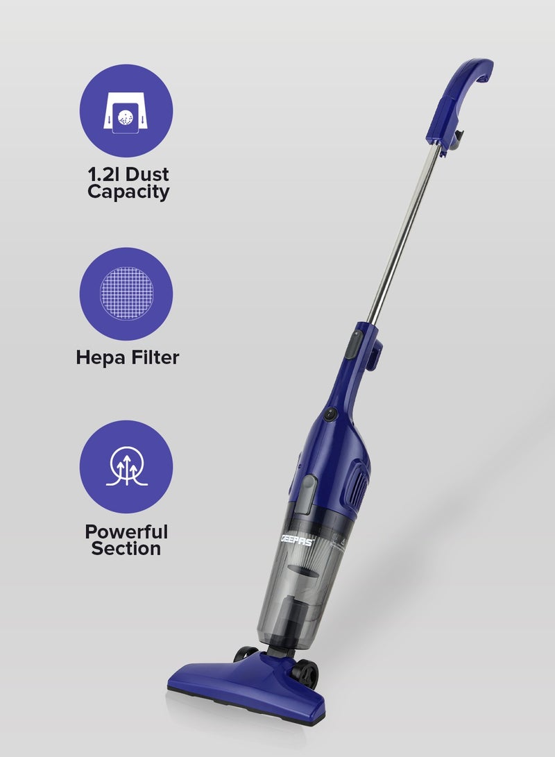 جيباس - Stick And Handheld Vacuum Cleaner, HEPA Filter, 1.2L Dust Bag Capacity, 600W Powerful Motor, Transparent Dust Cup for Easy Check, Lightweight Body And Low Noise 1.2 L 600 W GVC19055-BL Blue - Image 1