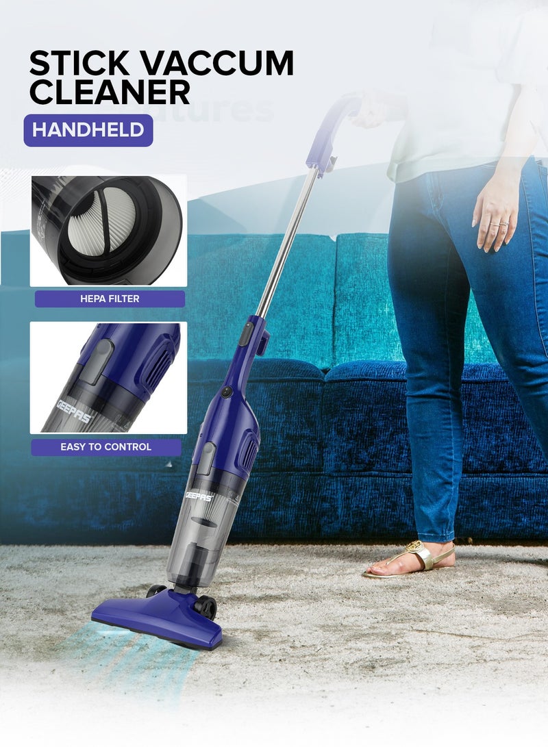 جيباس - Stick And Handheld Vacuum Cleaner, HEPA Filter, 1.2L Dust Bag Capacity, 600W Powerful Motor, Transparent Dust Cup for Easy Check, Lightweight Body And Low Noise 1.2 L 600 W GVC19055-BL Blue - Image 1