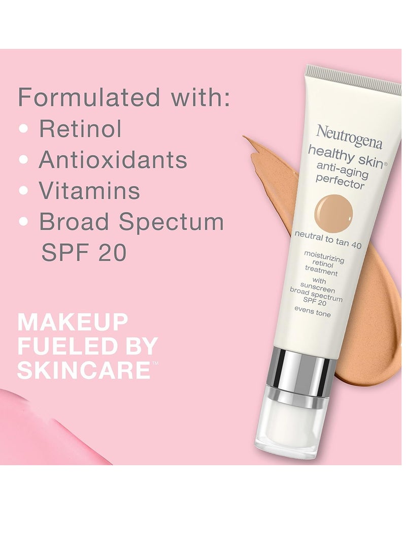 نيوتروجينا Retinol Treatment and Tinted Facial Moisturizer, Healthy Skin Anti-Aging Perfector with Broad Spectrum SPF 20 Sunscreen with Titanium Dioxide, 20 Fair to Light, 1 fl. Oz 20 Fair to Light 1Fluid Ounce - Image 2