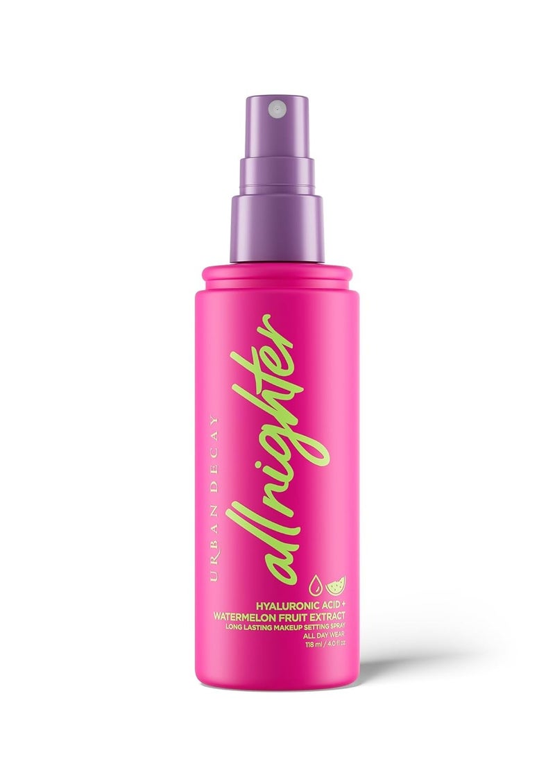 Urban Decay All Nighter Hyaluronic Acid Waterproof Dewy Setting Spray for Face, Luminous Glowy Look, Long-lasting, Smudge-proof & Transfer-resistant Makeup, Refreshing Watermelon Scent Clear  - Image 1
