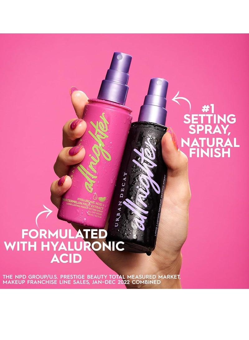 Urban Decay All Nighter Hyaluronic Acid Waterproof Dewy Setting Spray for Face, Luminous Glowy Look, Long-lasting, Smudge-proof & Transfer-resistant Makeup, Refreshing Watermelon Scent Clear  - Image 3