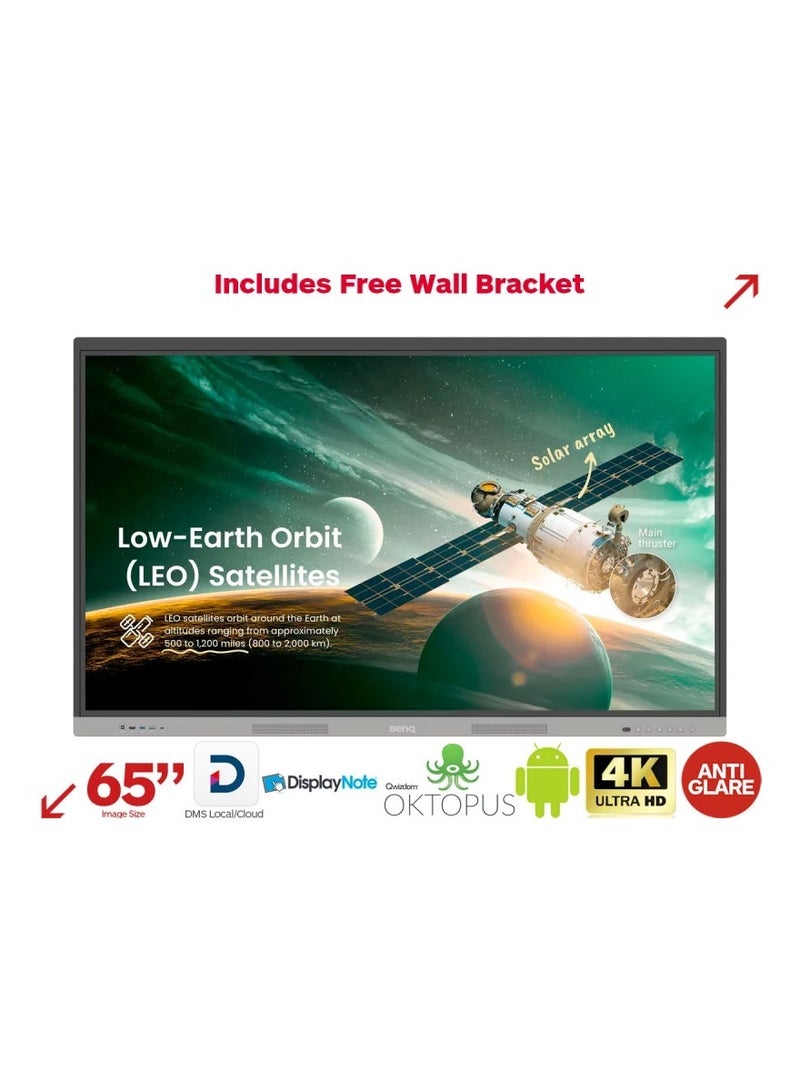 بين كيو - RE6503A 65" Interactive Flat Panel | 4K UHD Display | Built-in Android OS | 40-Point Touch, OPS Slot, with OPS Intel i5, 8GB RAM, 512GB SSD, (Android/windows) | Grey/Black - Image 1