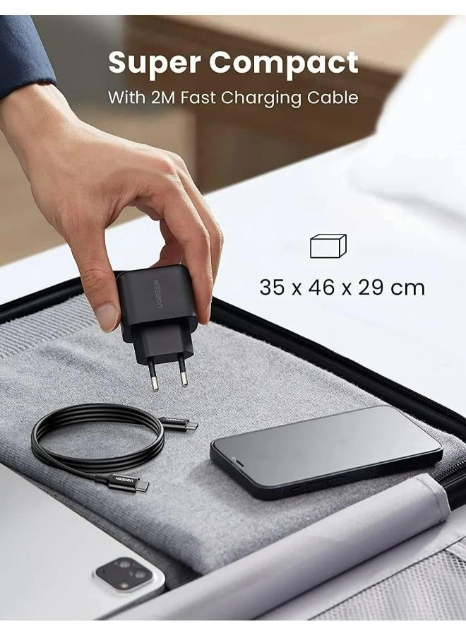 يو جرين - 25W USB C Charger Super Fast PD Charger Plug with 2M USB C Cable Compatible with Galaxy S24/S24 Ultra/S24+/S23/S23 Ultra/S23+/Z Flip/Note20/Note10/S9/S8/A53/A52s, iPad Pro Air/Mini, etc Black - Image 1
