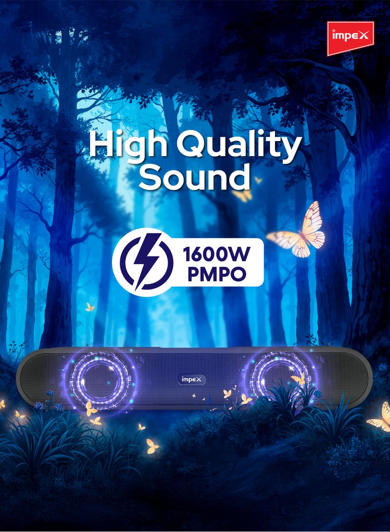 إمبكس Portable Bluetooth Soundbar Powerful Sound with RGB Lights Portable Soundbar 1600W(PMPO),2000mAh Battery Bluetooth Speaker, Supports USB, Bluetooth, AUX, FM, TWS, Hands-Free Supported, Type-C Charging Port black  - Image 3