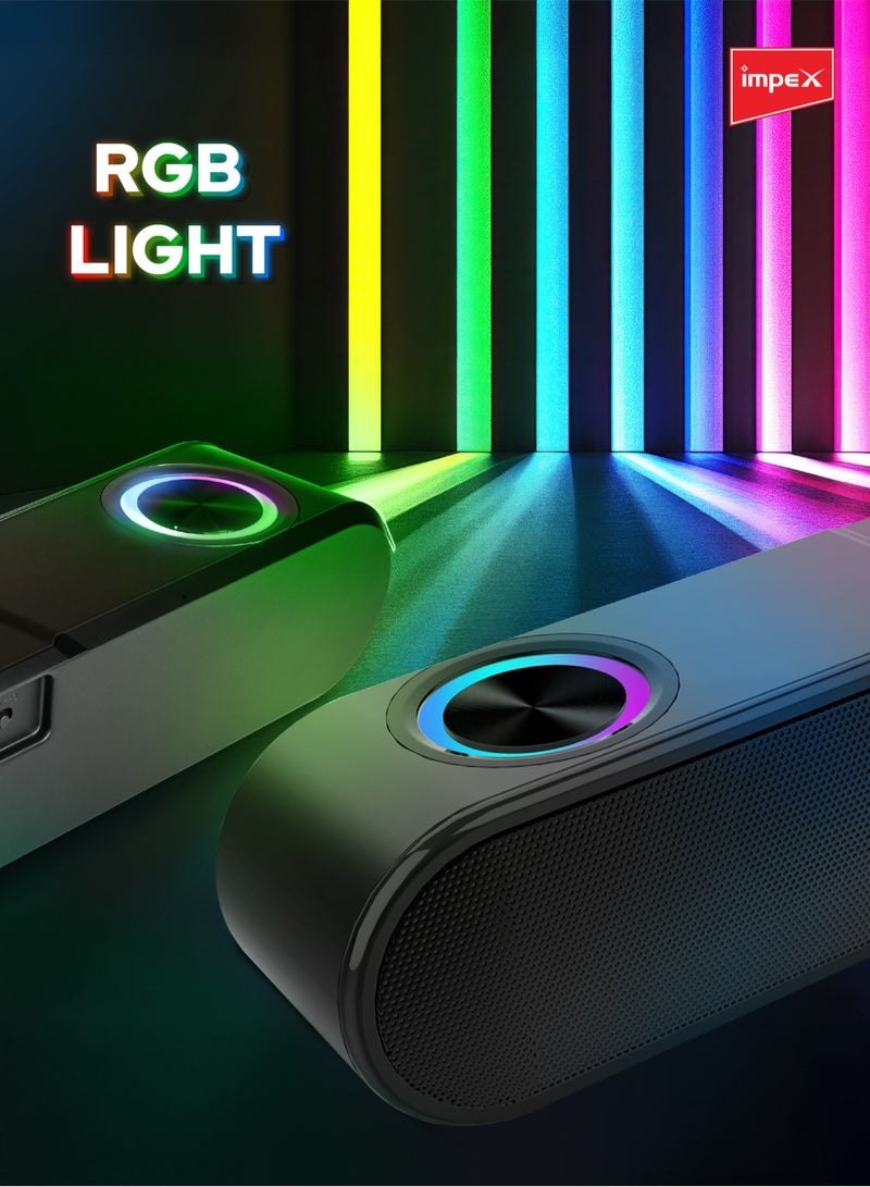 إمبكس Portable Bluetooth Soundbar Powerful Sound with RGB Lights Portable Soundbar 1600W(PMPO),2000mAh Battery Bluetooth Speaker, Supports USB, Bluetooth, AUX, FM, TWS, Hands-Free Supported, Type-C Charging Port black  - Image 4