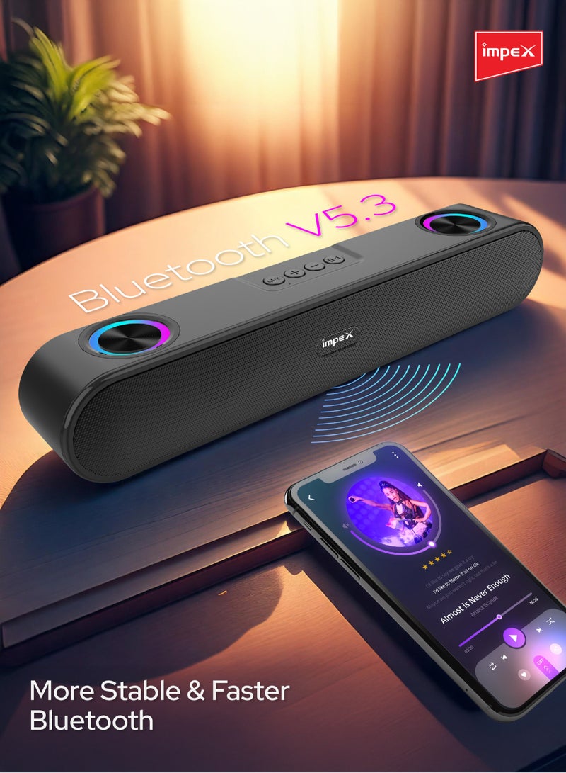 Impex - Portable Bluetooth Soundbar Powerful Sound with RGB Lights Portable Soundbar 1600W(PMPO),2000mAh Battery Bluetooth Speaker, Supports USB, Bluetooth, AUX, FM, TWS, Hands-Free Supported, Type-C Charging Port black - Image 1