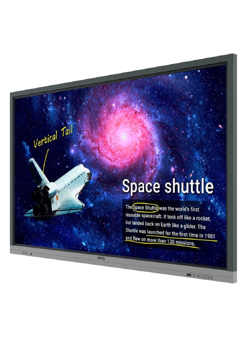 BenQ - RE6501 65" Education Interactive Display | 4K UHD, 20-Point Touch, IR Technology, 8ms Response, OPS Core i5, 8GB DDR5, 512GB SSD, Free VESA Mount, (Android/windows) + Universal Adjustable Interactive Display Stand - Riotouch Model 11ZJ-14, for 65"-110" Screens, 360-Degree Mobility Black/Grey - Image 1