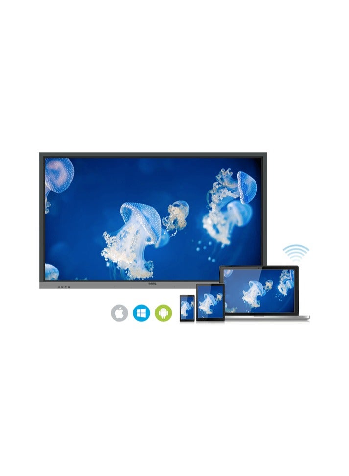 BenQ - RE6501 65" Education Interactive Display | 4K UHD, 20-Point Touch, IR Technology, 8ms Response, OPS Core i5, 8GB DDR5, 512GB SSD, Free VESA Mount, (Android/windows) + Universal Adjustable Interactive Display Stand - Riotouch Model 11ZJ-14, for 65"-110" Screens, 360-Degree Mobility Black/Grey - Image 1