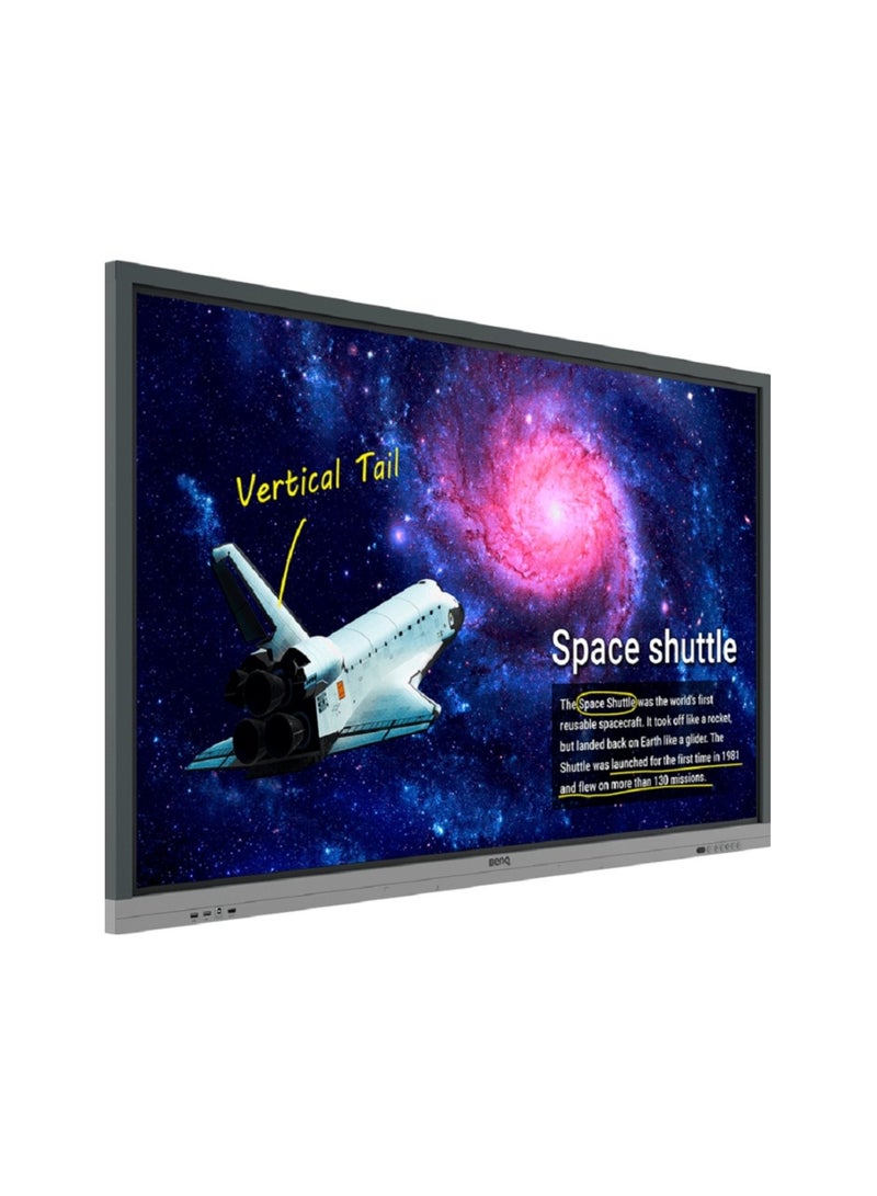 BenQ - RE6501 65" Education Interactive Display | 4K UHD, 20-Point Touch, IR Technology, 8ms Response, OPS Core i5, 8GB DDR5, 512GB SSD, Free VESA Mount, (Android/windows) + Universal Adjustable Interactive Display Stand - Riotouch Model 11ZJ-14, for 65"-110" Screens, 360-Degree Mobility Black/Grey - Image 1