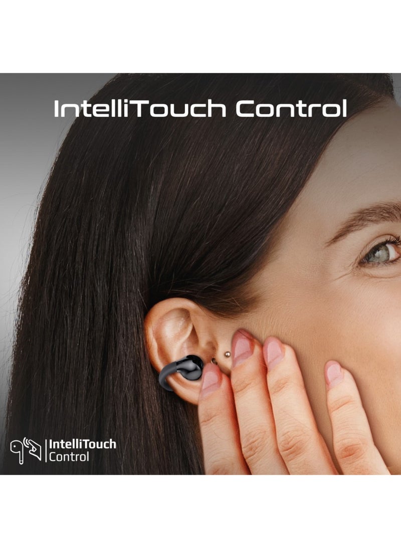 True Wireless Earbuds with OWS Technology, IntelliTouch Control, Ergonomic Open-Ear Clip Design, 28-Hour Playtime, 500mAh Charging Case, Water-Resistance, and AudioFit Stability for Unmatched Sound Quality, AirClip Black
