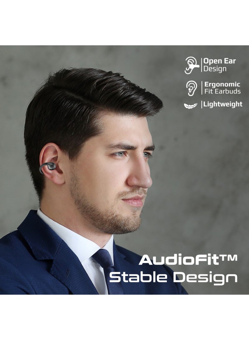 True Wireless Earbuds with OWS Technology, IntelliTouch Control, Ergonomic Open-Ear Clip Design, 28-Hour Playtime, 500mAh Charging Case, Water-Resistance, and AudioFit Stability for Unmatched Sound Quality, AirClip Black