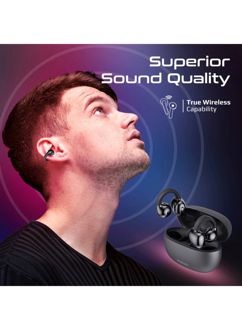 True Wireless Earbuds with OWS Technology, IntelliTouch Control, Ergonomic Open-Ear Clip Design, 28-Hour Playtime, 500mAh Charging Case, Water-Resistance, and AudioFit Stability for Unmatched Sound Quality, AirClip Black