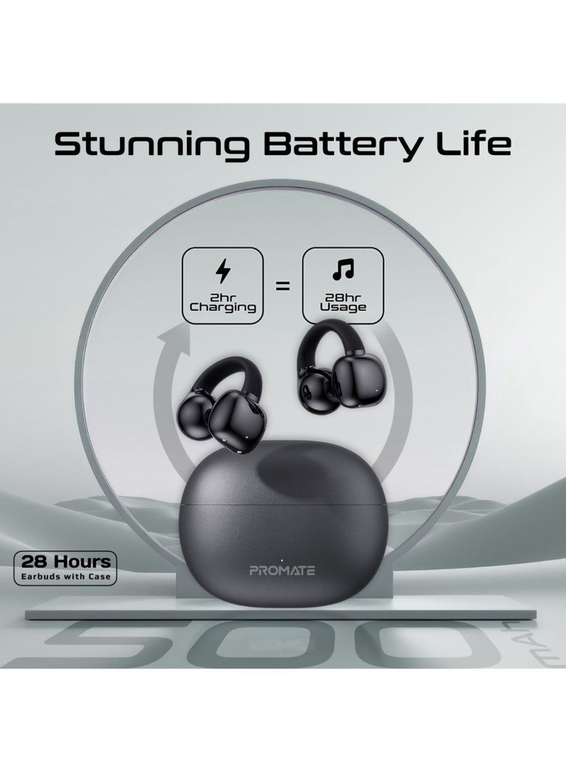 True Wireless Earbuds with OWS Technology, IntelliTouch Control, Ergonomic Open-Ear Clip Design, 28-Hour Playtime, 500mAh Charging Case, Water-Resistance, and AudioFit Stability for Unmatched Sound Quality, AirClip Black