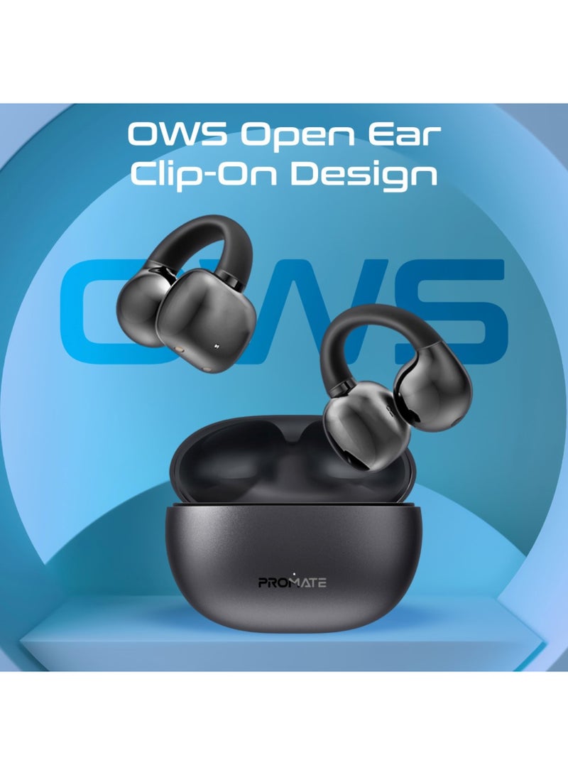 True Wireless Earbuds with OWS Technology, IntelliTouch Control, Ergonomic Open-Ear Clip Design, 28-Hour Playtime, 500mAh Charging Case, Water-Resistance, and AudioFit Stability for Unmatched Sound Quality, AirClip Black