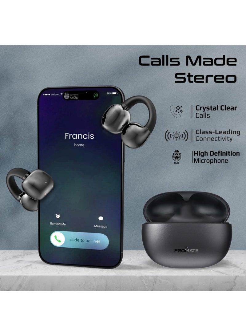 True Wireless Earbuds with OWS Technology, IntelliTouch Control, Ergonomic Open-Ear Clip Design, 28-Hour Playtime, 500mAh Charging Case, Water-Resistance, and AudioFit Stability for Unmatched Sound Quality, AirClip Black