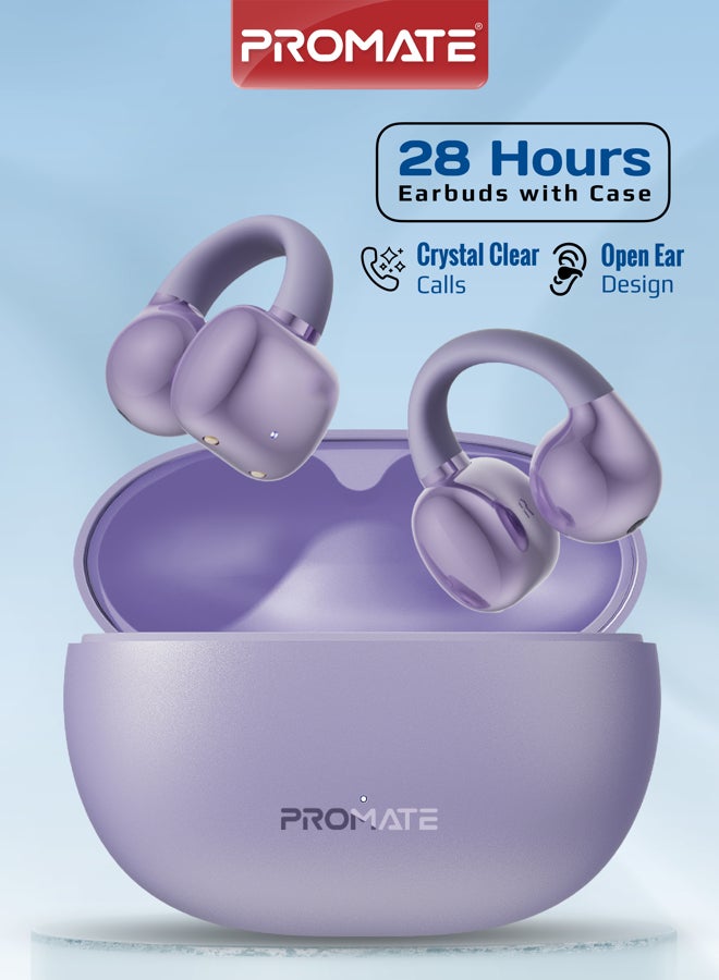 PROMATE True Wireless Earbuds with OWS Technology, IntelliTouch Control, Ergonomic Open-Ear Clip Design, 28-Hour Playtime, 500mAh Charging Case, Water-Resistance, and AudioFit Stability for Unmatched Sound Quality, AirClip Purple - Image 1