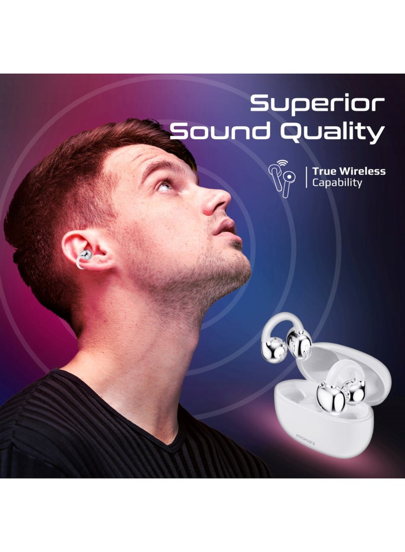 PROMATE True Wireless Earbuds with OWS Technology, IntelliTouch Control, Ergonomic Open-Ear Clip Design, 28-Hour Playtime, 500mAh Charging Case, Water-Resistance, and AudioFit Stability for Unmatched Sound Quality, AirClip White - Image 5
