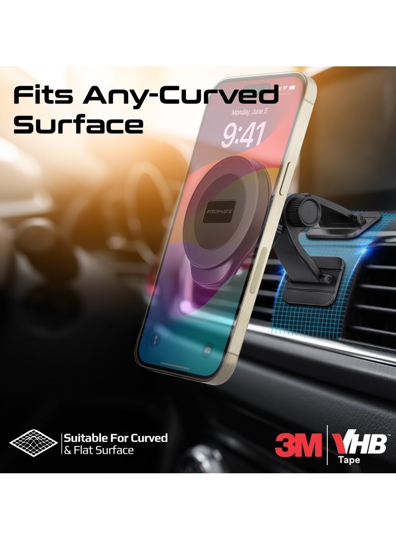 PROMATE - Magnetic Phone Holder with MagGrip Technology, Fits Any Curved Surface, Firm Dashboard Attachment, Powerful N52 Magnets, Sturdy and Easy Installation, And 360° Rotatable Cradleless Design, ArcMount Black - Image 1