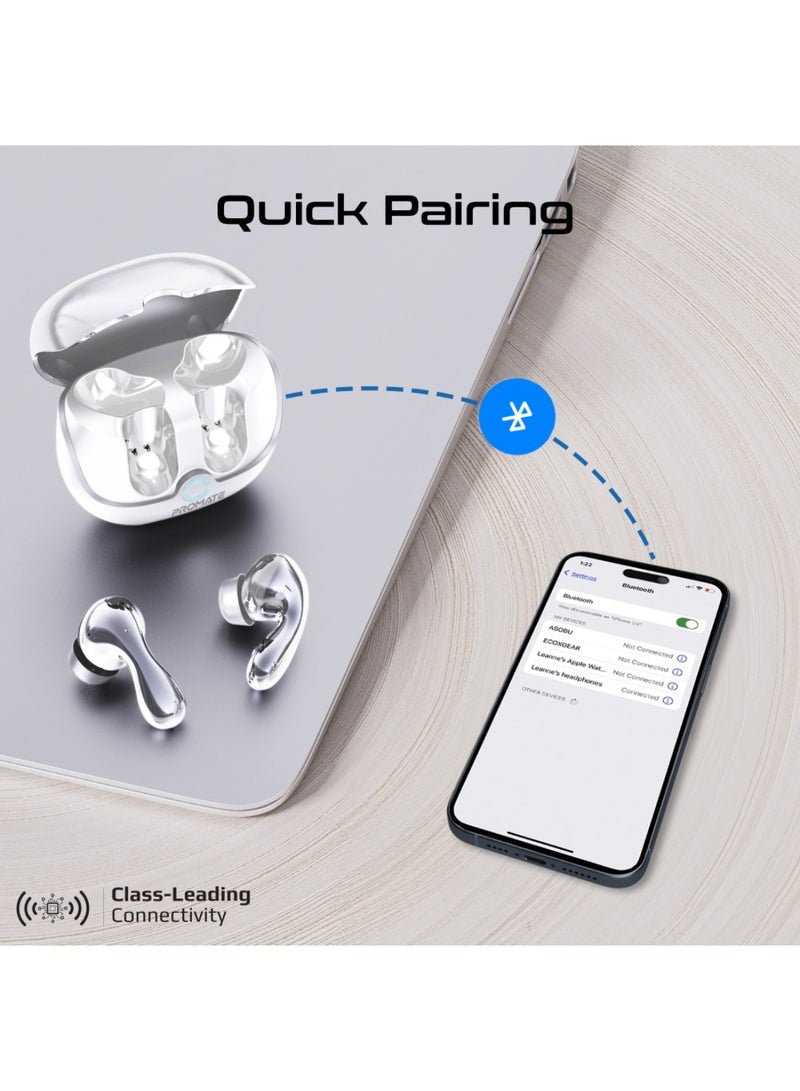 PROMATE - Bluetooth True Wireless Stereo Earphones with IntelliTouch Control, Active Noise Cancellation, Transparency Mode, Low Latency Game Mod White - Image 1
