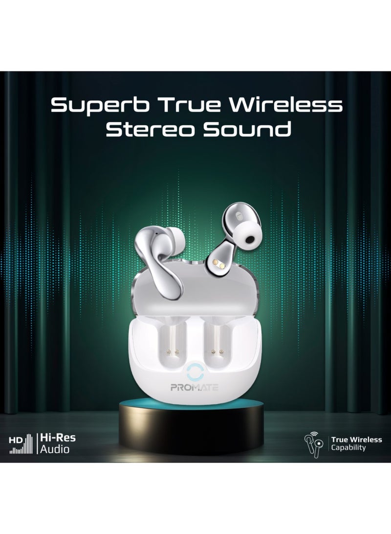 PROMATE - Bluetooth True Wireless Stereo Earphones with IntelliTouch Control, Active Noise Cancellation, Transparency Mode, Low Latency Game Mod White - Image 1