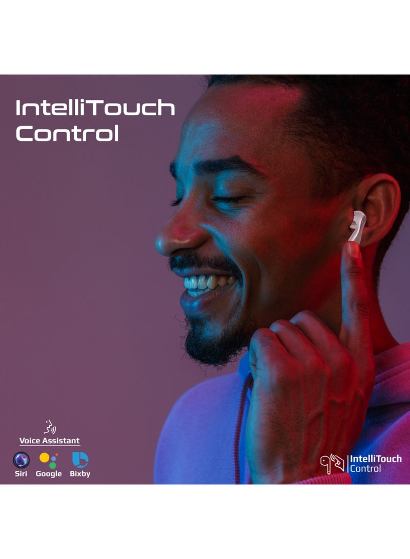 PROMATE - Bluetooth True Wireless Stereo Earphones with IntelliTouch Control, Active Noise Cancellation, Transparency Mode, Low Latency Game Mod White - Image 1