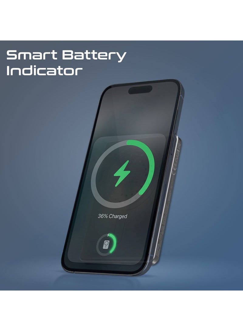 5000 mAh Ultra-Compact Power Bank, Battery Charger with 15W MagSafe Compatible Fast Charging, 20W USB-C Input/Output Port, Charge Protection, Smart Battery Indicators, and Durable Aluminium Design, Blade-5 Black