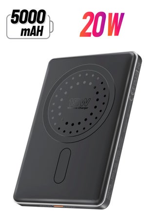 5000 mAh Ultra-Compact Power Bank, Battery Charger with 15W MagSafe Compatible Fast Charging, 20W USB-C Input/Output Port, Charge Protection, Smart Battery Indicators, and Durable Aluminium Design, Blade-5 Black - pnsku/N70133673V/45/_/1740034185/89559cc9-6eca-4b70-be46-7dfc26cb350d