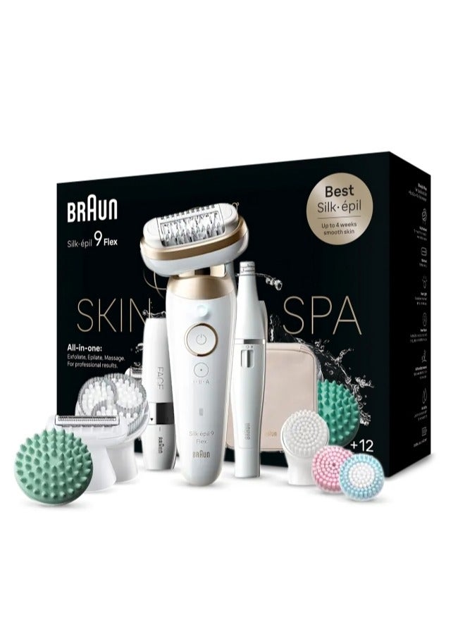 BRAUN Silk-epil 9 Flex SkinSpa 9-681 3D Epilator Wet & Dry includes Shaver Head, FaceSpa epilator(Face) and Mini hair(FS) remover, Pouch. +12 Extra - Image 1