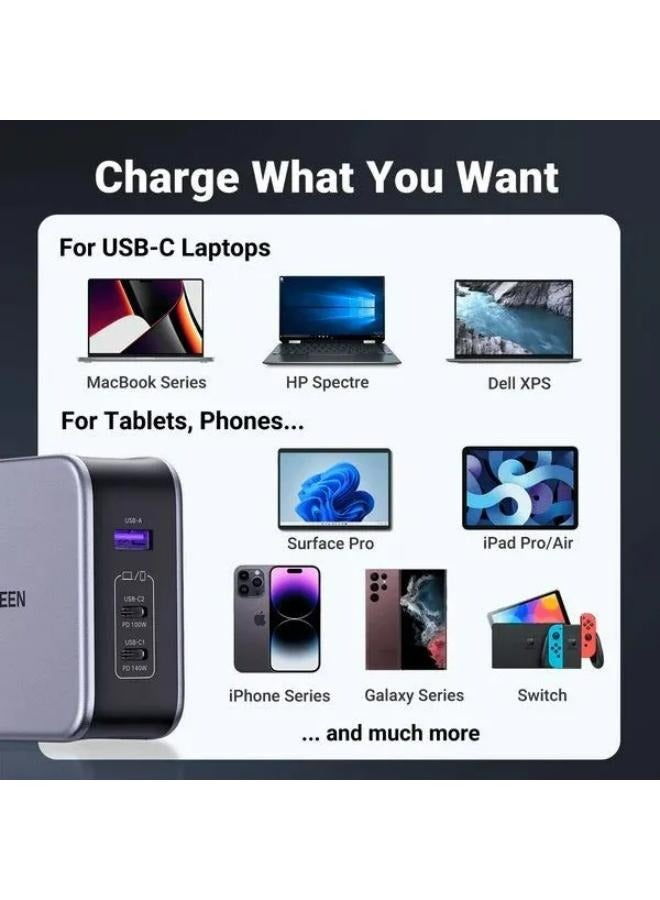 Ugreen - USB-A+2*USB-C 140W GaN Tech Fast Charger with C to C Cable 1.5M Black - Image 1