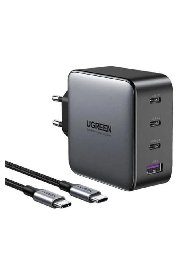 Ugreen - USB-A 3xUSB-C 100W GaN Wall Charger USB-C Cable Black - Image 1