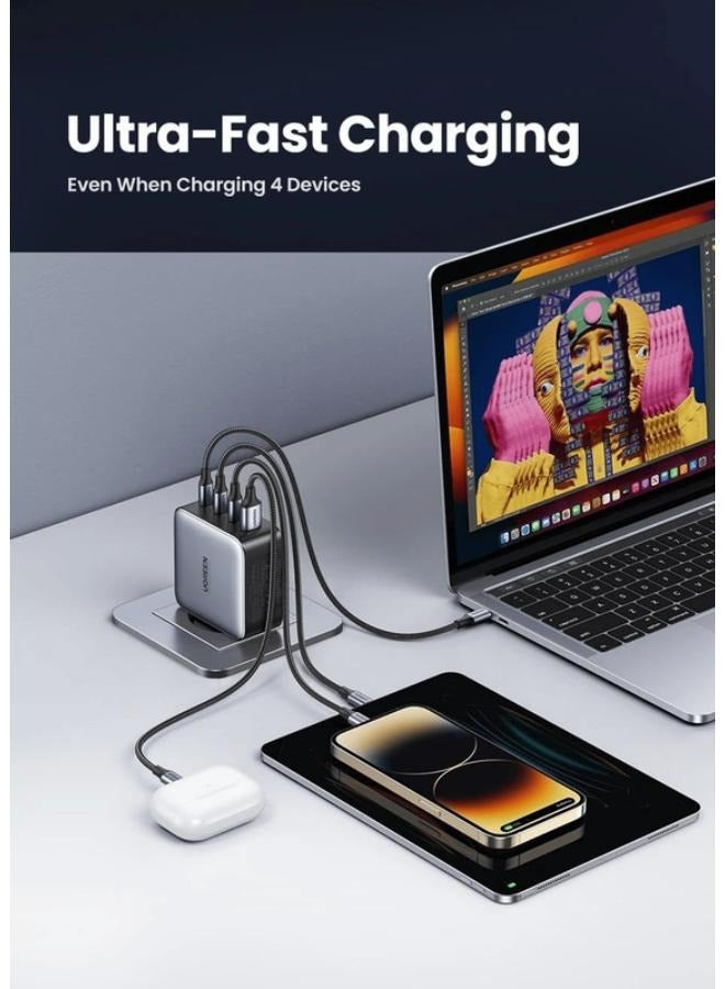 Ugreen - USB-A 3xUSB-C 100W GaN Wall Charger USB-C Cable Black - Image 1