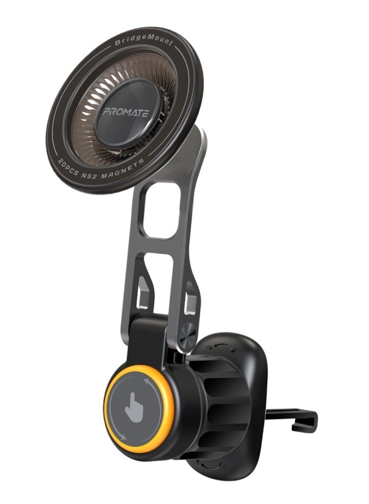 بروميت Car Phone Holder, Sleek Car Anti-Slip Magnetic Mount with 360 Degree Rotation, Cradleless Design, Multi-Angle Support, AC Vent Compatibility for Smartphones, BridgeMount Black - Image 1