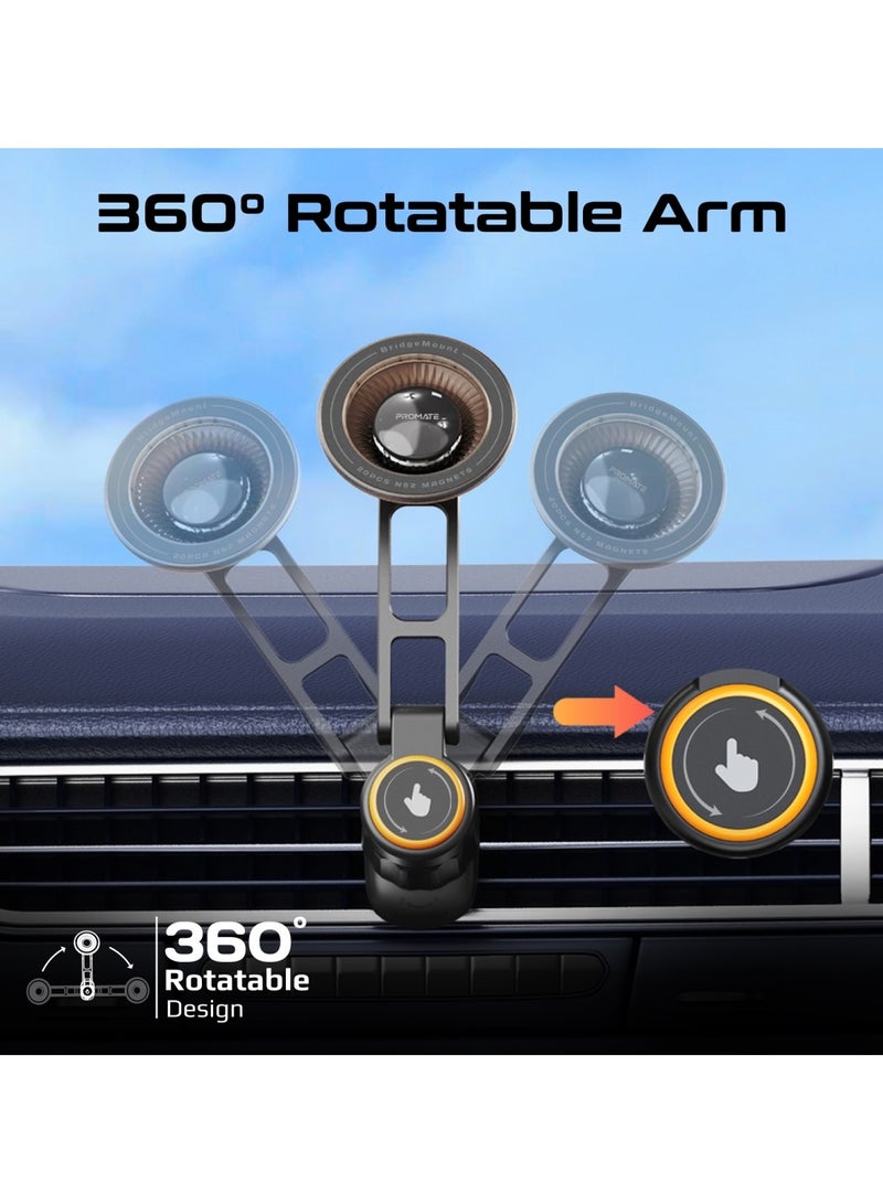 بروميت Car Phone Holder, Sleek Car Anti-Slip Magnetic Mount with 360 Degree Rotation, Cradleless Design, Multi-Angle Support, AC Vent Compatibility for Smartphones, BridgeMount Black - Image 4