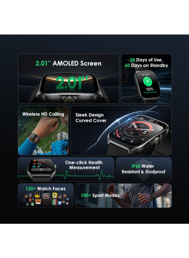 Oraimo - 340 mAh Watch Nova AM 2.01" AMOLED Screen Curved Cover Smart Watch Black - Image 1